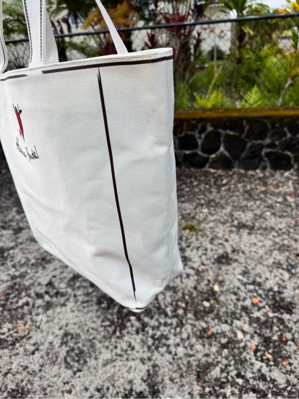 Henri Bendel Love of Shopping Canvas Tote Bag White Brown Stripe Market Shopper - Picture 7 of 10